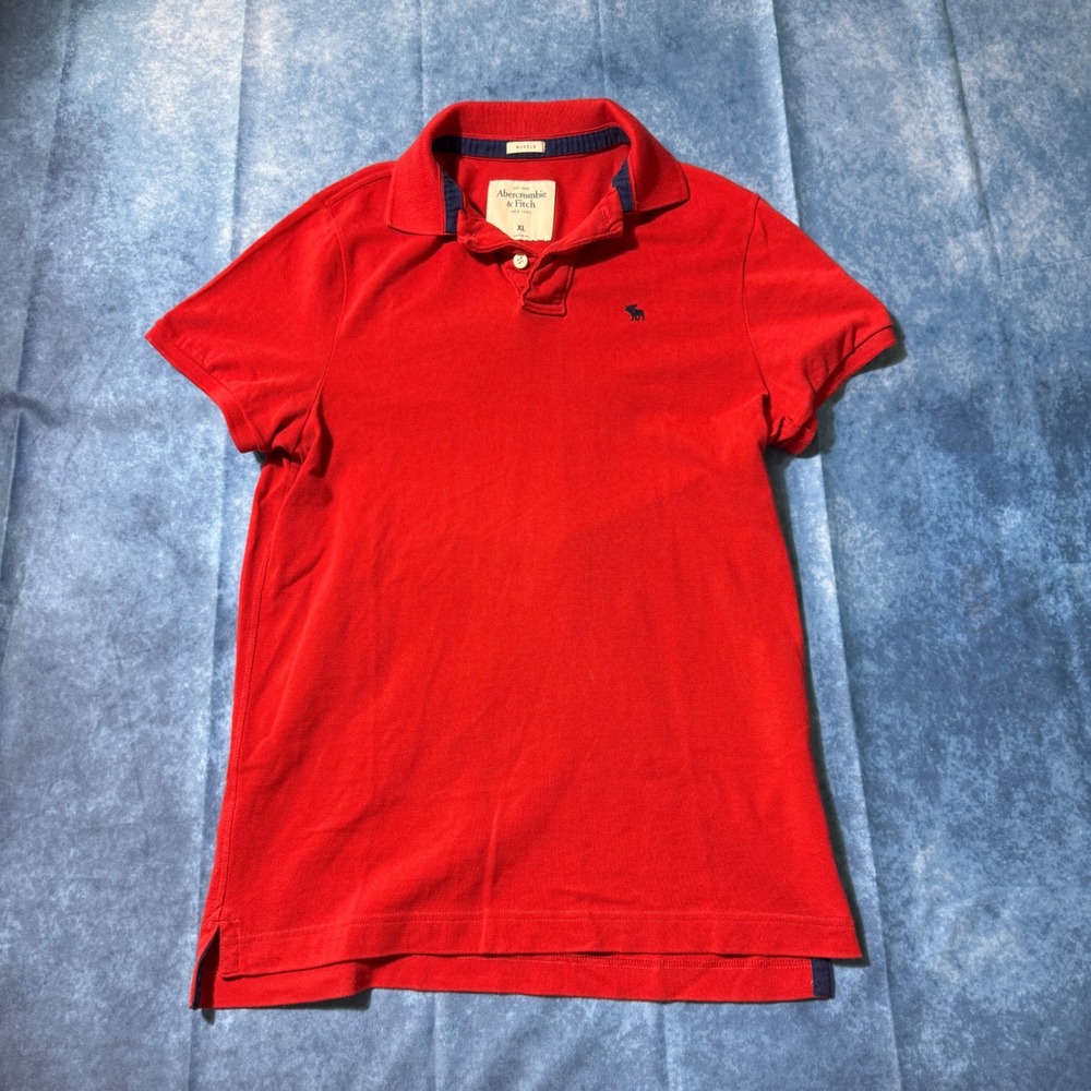 Y2K Abercrombie & Fitch Muscle Fit Red Polo Shirt Moose Logo XL